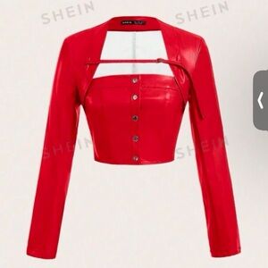 Red leather long sleeve top